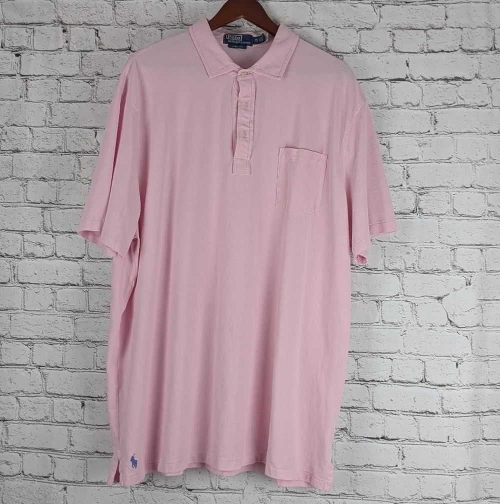 Pink Polo Ralph Lauren short sleeve three button pocket shirt, blue, tall